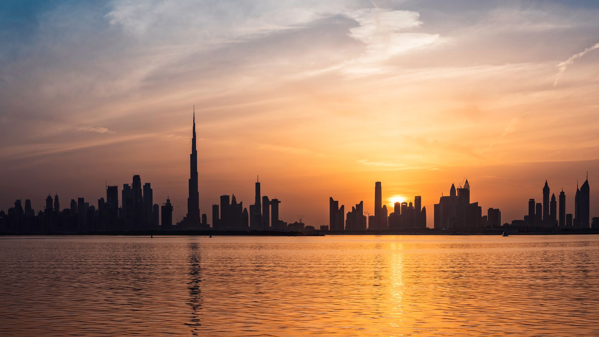 Dubai skyline at sunset
